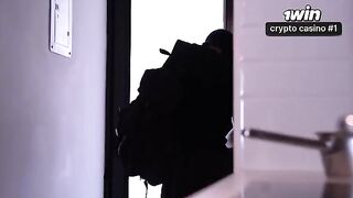 A girl with a big ass is being robbed at home, but things take an unexpected turn