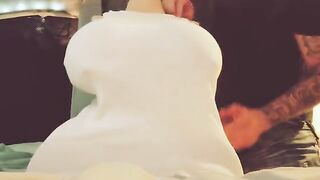 The guy used his tongue to milk the tits and got a cumshot