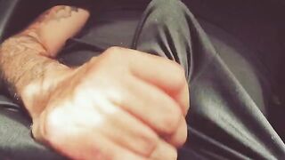The hand moves up and down the barrel, moaning loudly with dirty talk