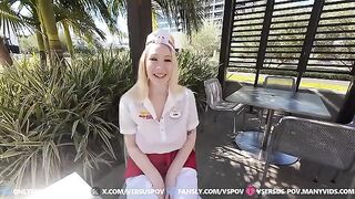 The girl has a huge pair of boobs, she gets fucked at work