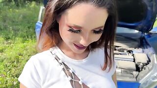 A fit girl with a perfect body had sex right in her car