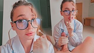 The nurse is too excited and caresses the cock of the patient