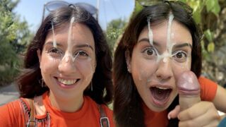 A man made cumshot all over the girl’s face during a cumwalk