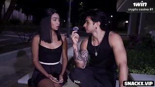 Latina with small boobs fucked hard in public by a huge dick
