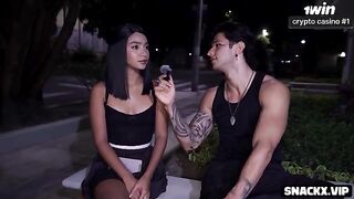 Latina with small boobs fucked hard in public by a huge dick