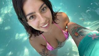 Can I give you a blowjob right here? Do you mind? (Pool Sex)