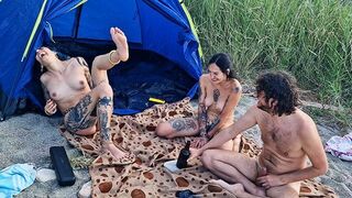 Two girls are having fun and they’re fucking like at home in the woods