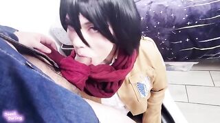 A couple engages in a passionate roleplay inspired by Attack on Titan