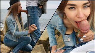 A girl with appetizing forms has sex with her boyfriend outdoors