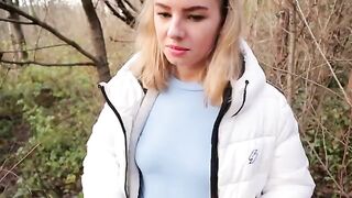 Petite teen Ava Monn risks getting caught for a quick BJ in the park