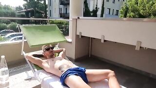 Bald guy fucks Italian beauty on the balcony of his villa