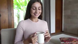 The hot brunette from SEX-DATER invited for tea and had sex with him