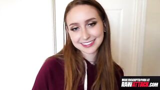 Petite brunette Laney Grey takes a huge cock in her hairy pussy