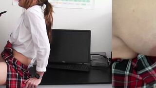 A hot student got caught masturbating and the teacher creampied her