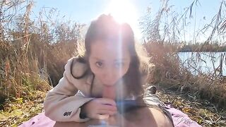 Petite babe Mini Julia gets banged by a stranger near the lake