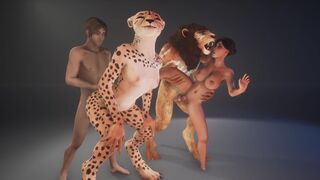 Furry woman fucked by a big cock monster in an orgy scene